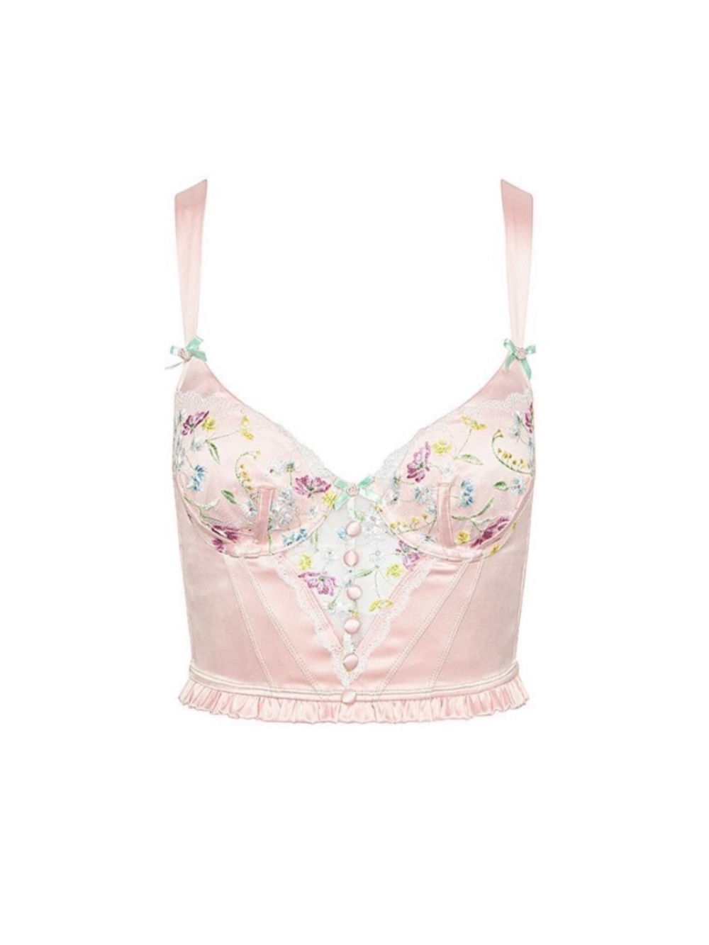 For Love and Lemons Delicate Pink Lace Bustier and Thong Set - Picture 9 of 10